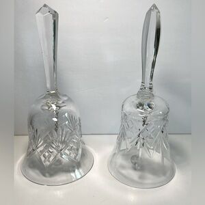 Two Elegant Crystal Cut Glass Beautiful Sounding Bells 6” x 3”